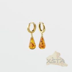Amber earrings with gold metal beads